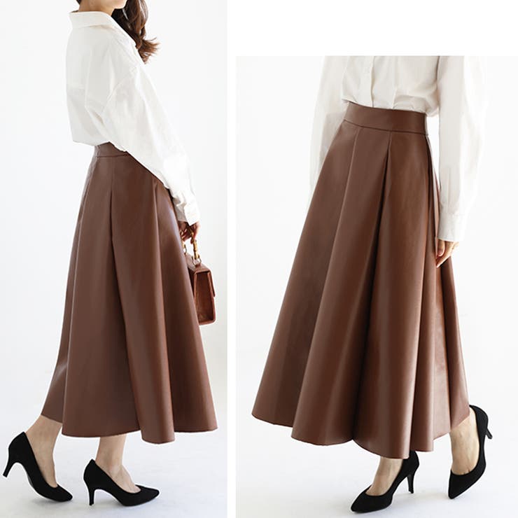 【新品タグ付き】MORABITO BLANC フェイクレザー フレアスカート M フェイクレザーフレアスカート＜大きいサイズ有＞【OtonaSMILE
