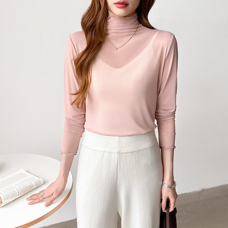 レイヤードにも使いやすい シアートップス ハイネック[品番