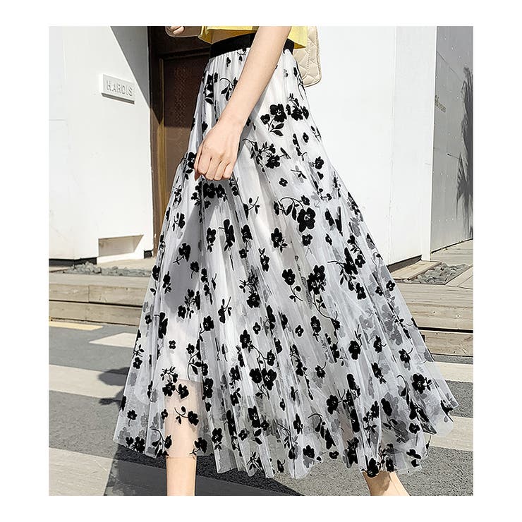 花柄 シースルー チュールスカート[品番：COCW0003017]｜COCOMOMO