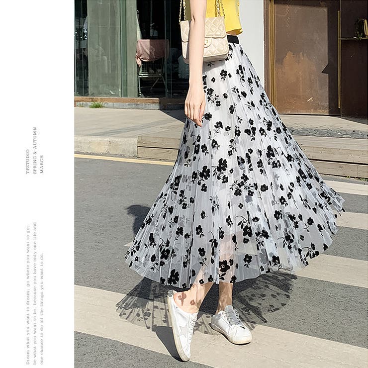 【希少】美品 トリコ コムデギャルソン スカート 花柄 シースルー オーガンジー 花柄 シースルー チュールスカート[品番：COCW0003017]｜COCOMOMO