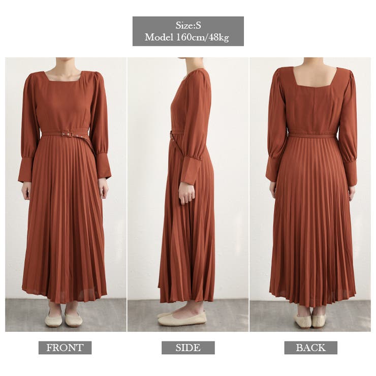 ワンピース ブリーツマキシワンピース 長袖ロングワンピース | COCOMOMO | 詳細画像17 