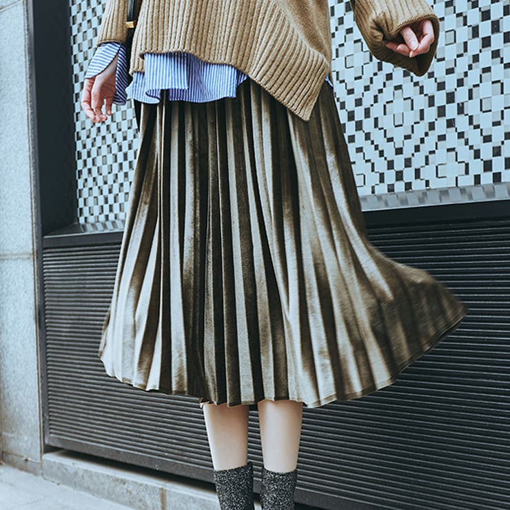 ベロアプリーツ スカート レディース ボトムス ウェストゴム 春 春服