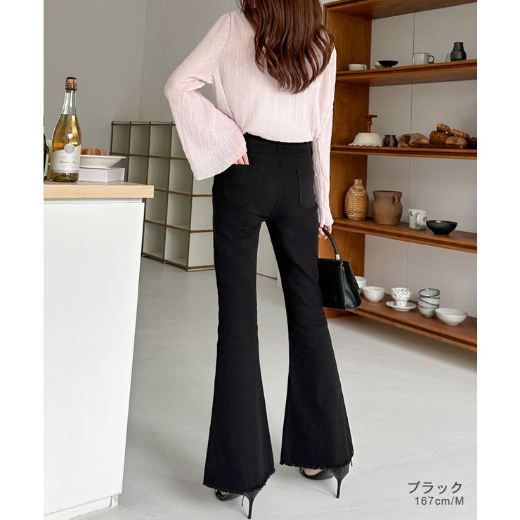 デニムパンツ フレアデニムパンツ 美脚ストレッチ[品番