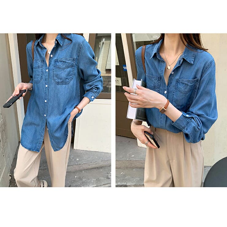 デニムシャツ ダンガリーシャツ ロングシャツ オーバーシャツ シャツ 
