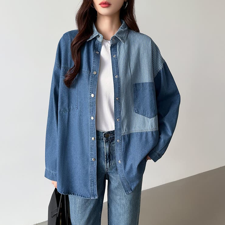 パッチワークシャツ タンガリーシャツ シャンブレー | COCOMOMO | 詳細画像2 