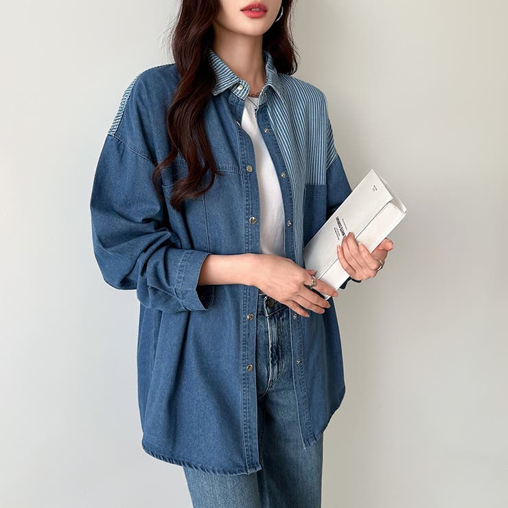 パッチワークシャツ タンガリーシャツ シャンブレー | COCOMOMO | 詳細画像3 