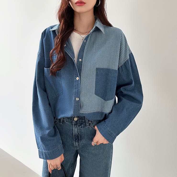 パッチワークシャツ タンガリーシャツ シャンブレー | COCOMOMO | 詳細画像6 