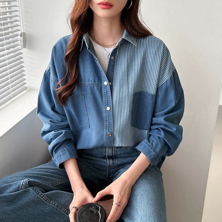 パッチワークシャツ タンガリーシャツ シャンブレー | COCOMOMO | 詳細画像8 