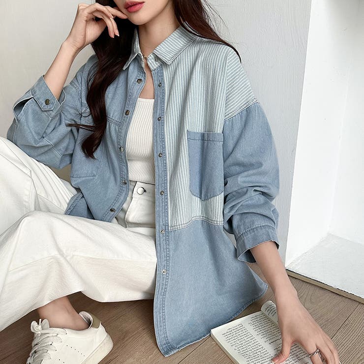 パッチワークシャツ タンガリーシャツ シャンブレー | COCOMOMO | 詳細画像14 