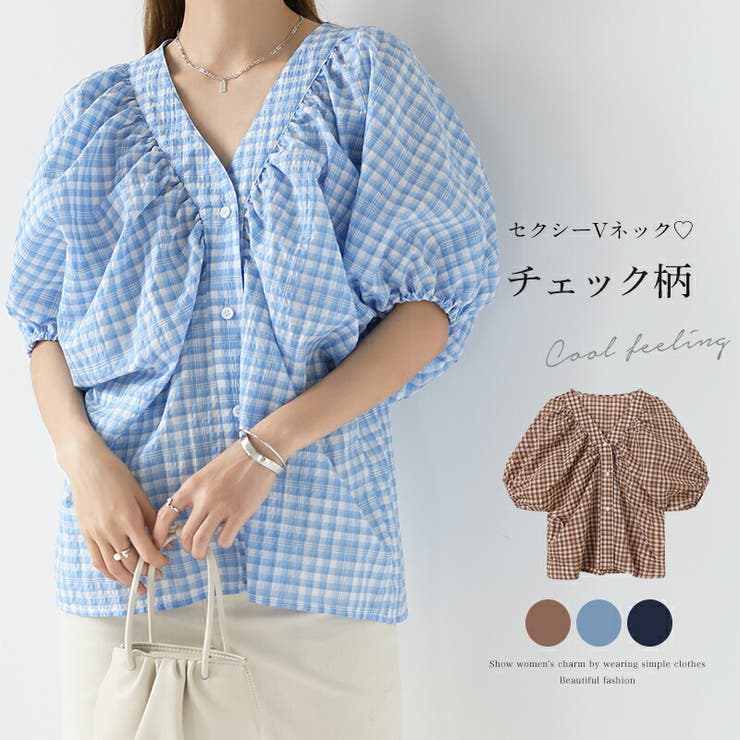 レディース 半袖 ぽわん袖 ギンガムチェック シャツ 品番 Cocw Cocomomo ココモモ のレディース ファッション通販 Shoplist ショップリスト