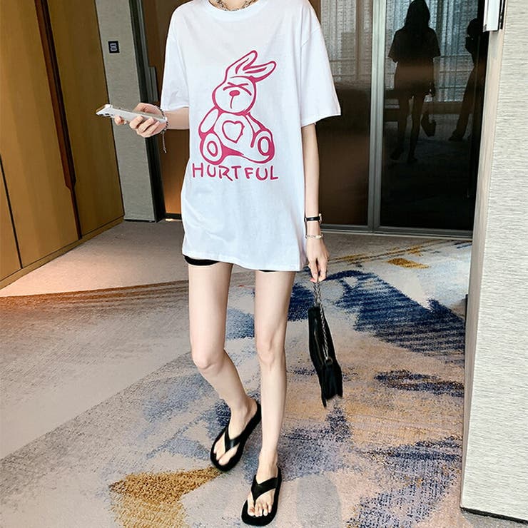 レディース コットン オーバーサイズ ゆったりTシャツ ロングTシャツ