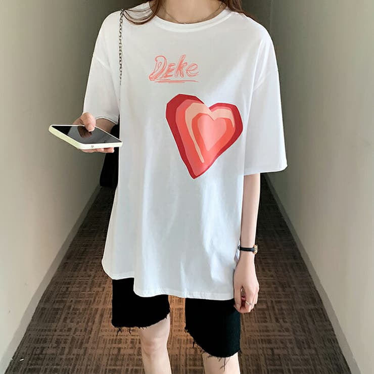 レディース トップス Tシャツ ハート柄 プリント