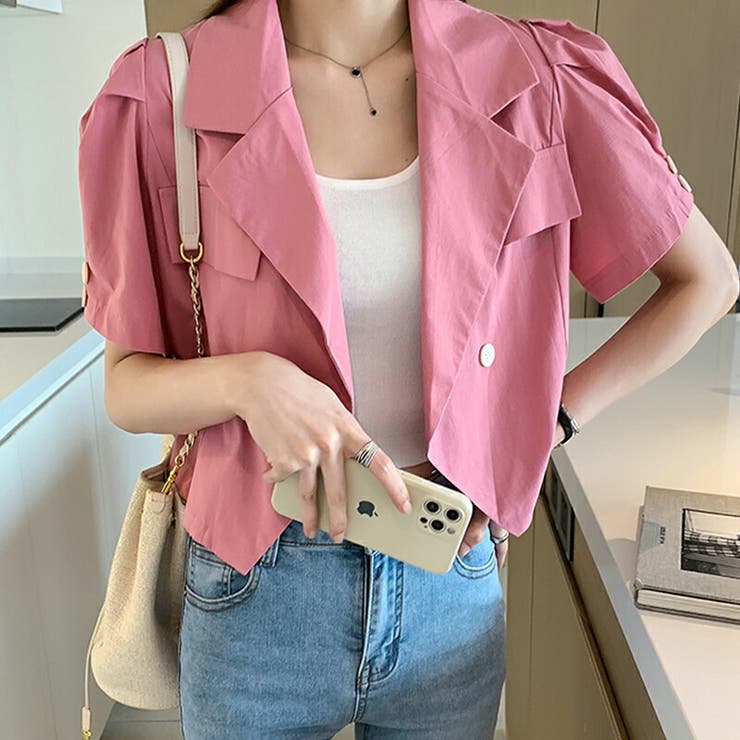 新品未使用タグ付　Tramando ノーカラージャケット /グラデーションピンク 新品未使用タグ付 Tramando ノーカラージャケット /グラデーション