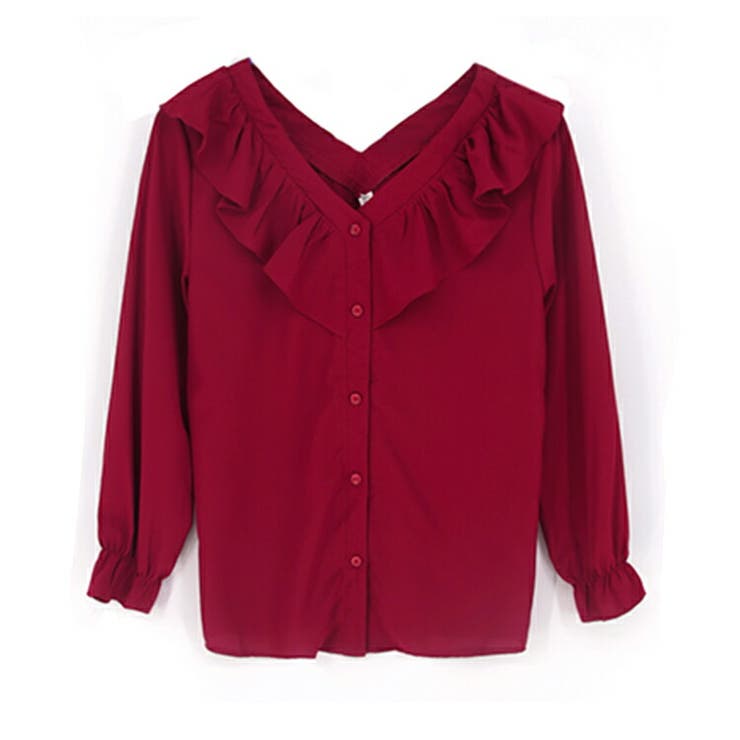 シャツブラウス レディース長袖 ブラウス フリル[品番：COCW0003303