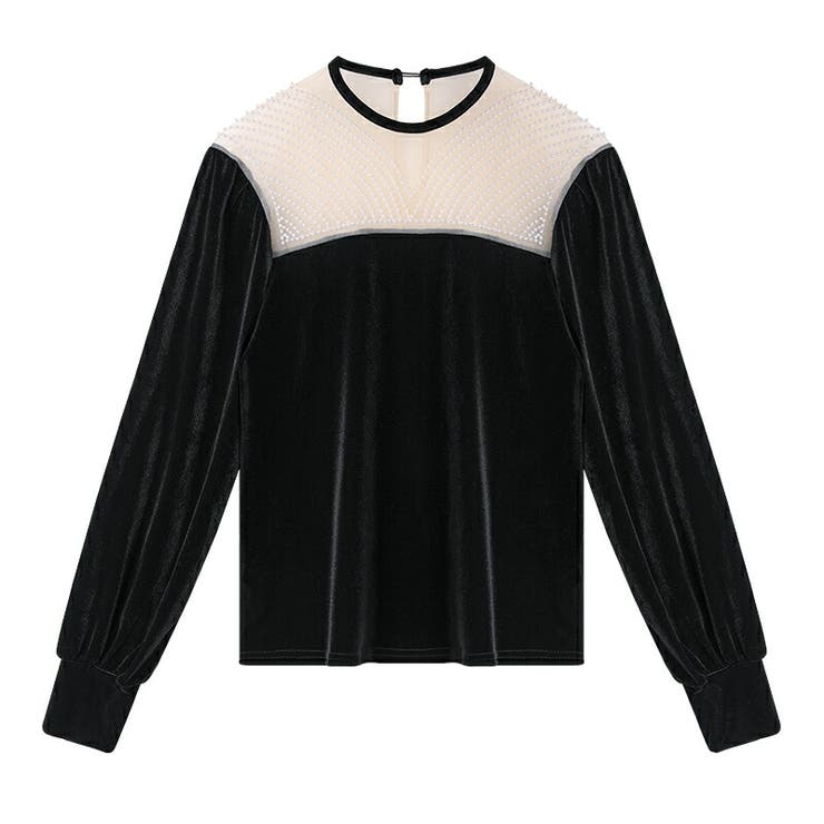 ベルベット シースルーブラウス レディース パール ベロアドッキング  