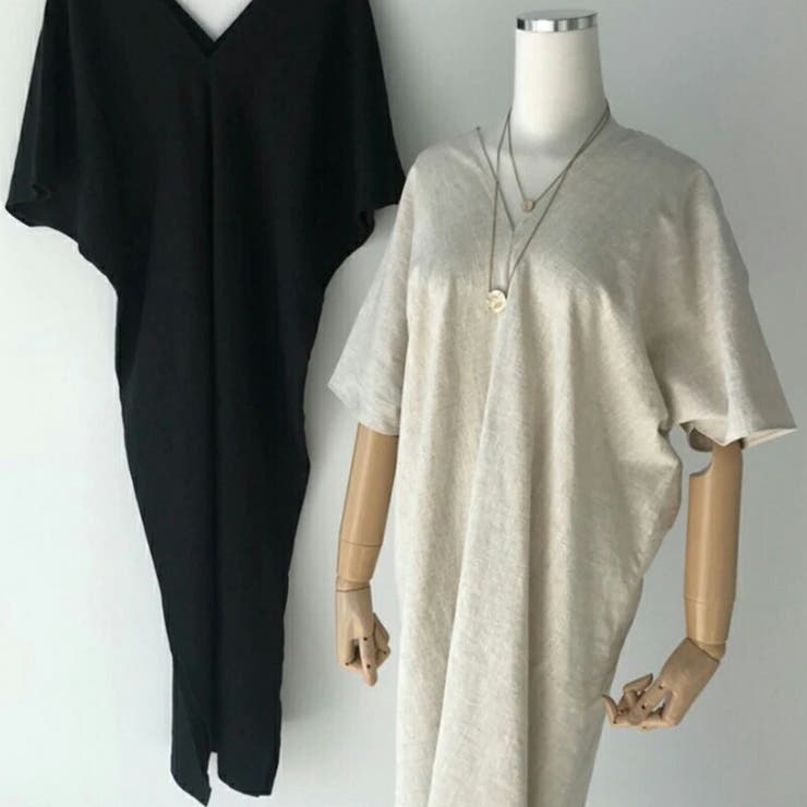 コットンリネンワンピース 夏ワンピース Vネックロングワンピース | COCOMOMO | 詳細画像21 