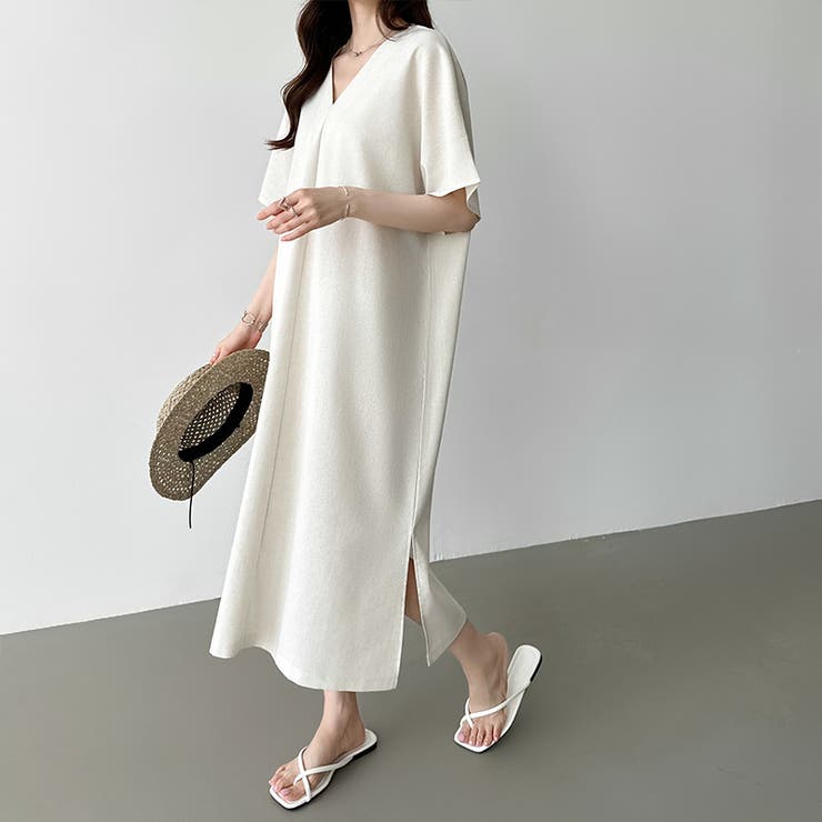 コットンリネンワンピース 夏ワンピース Vネックロングワンピース | COCOMOMO | 詳細画像9 