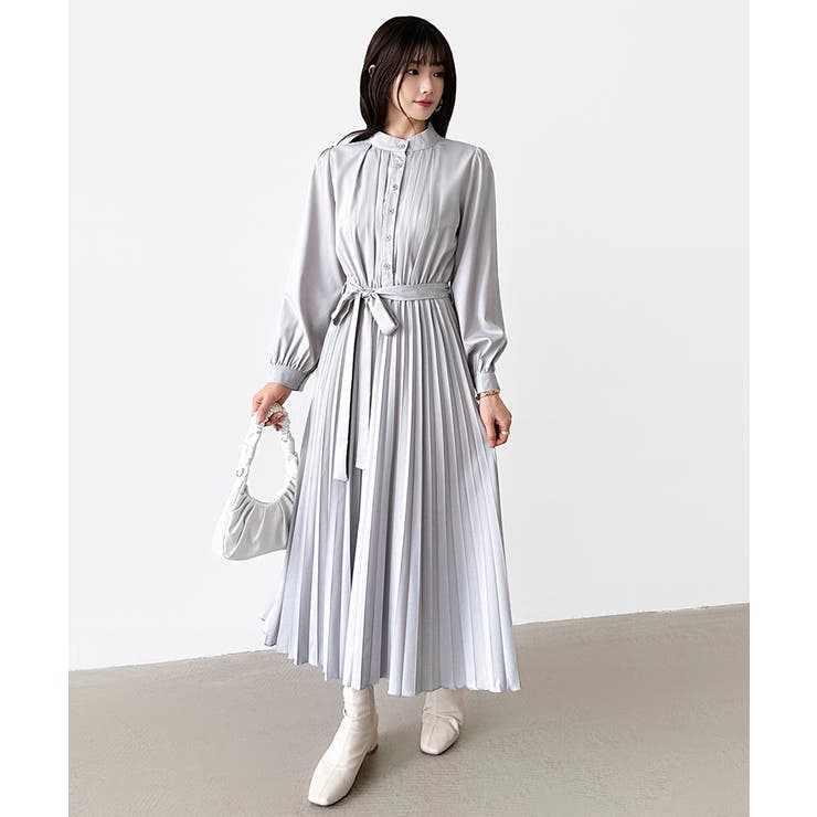 プリーツワンピース ロングワンピース オフィスカジュアル | COCOMOMO | 詳細画像44 