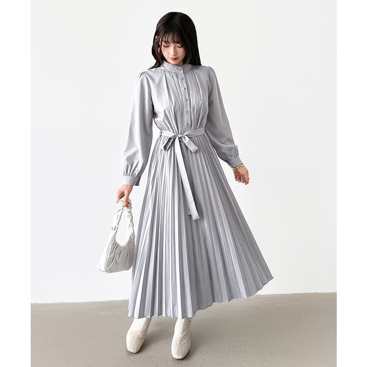 プリーツワンピース ロングワンピース オフィスカジュアル | COCOMOMO | 詳細画像46 