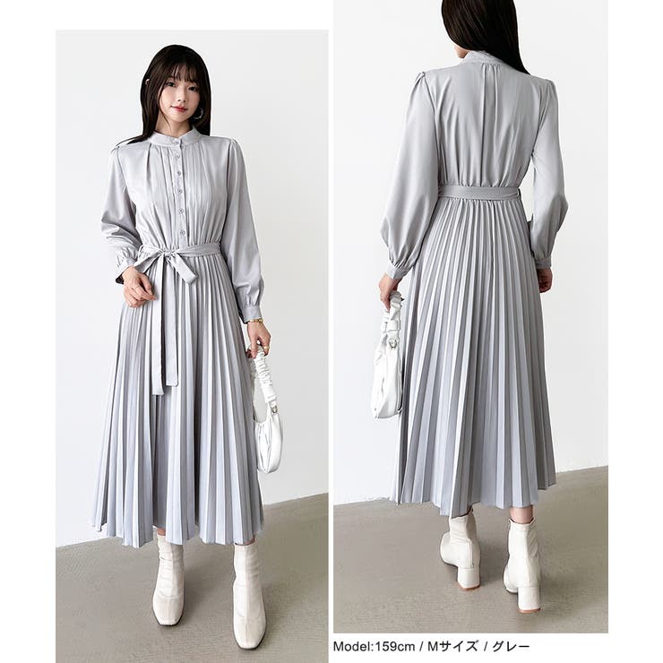 プリーツワンピース ロングワンピース オフィスカジュアル | COCOMOMO | 詳細画像48 