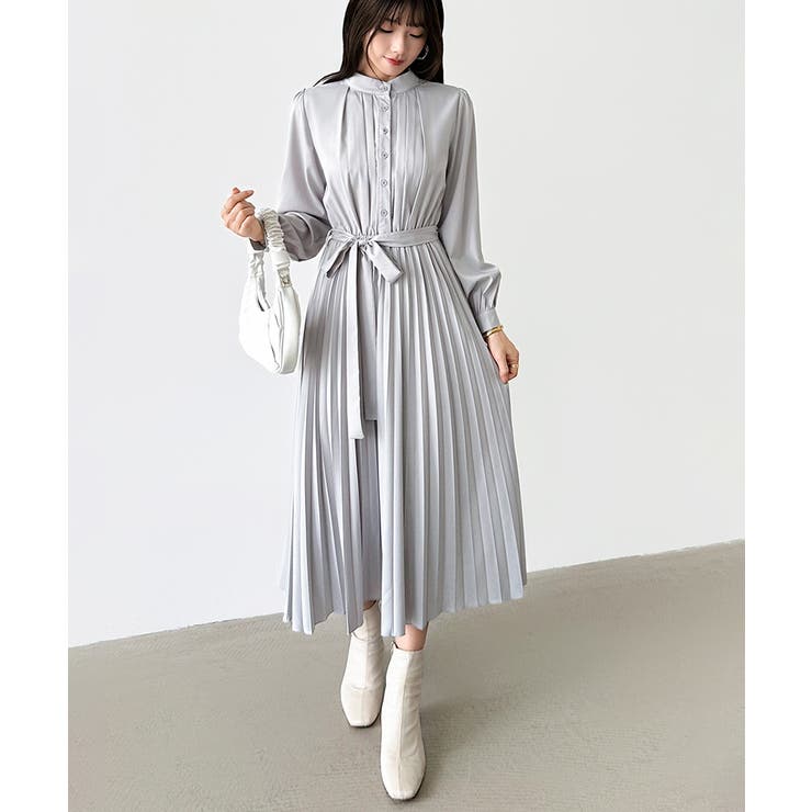 プリーツワンピース ロングワンピース オフィスカジュアル | COCOMOMO | 詳細画像49 