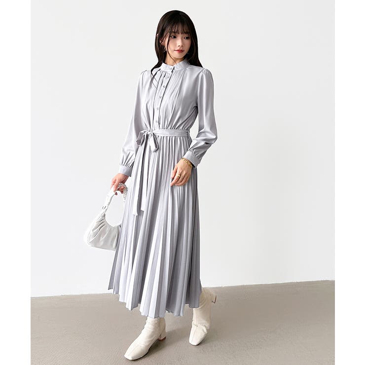 プリーツワンピース ロングワンピース オフィスカジュアル | COCOMOMO | 詳細画像50 