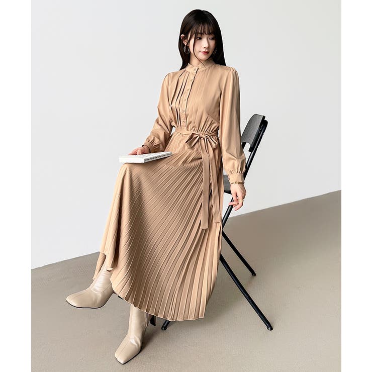 プリーツワンピース ロングワンピース オフィスカジュアル | COCOMOMO | 詳細画像54 