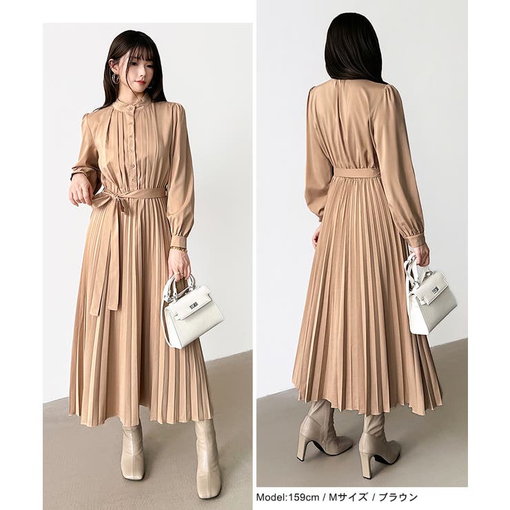 プリーツワンピース ロングワンピース オフィスカジュアル | COCOMOMO | 詳細画像56 