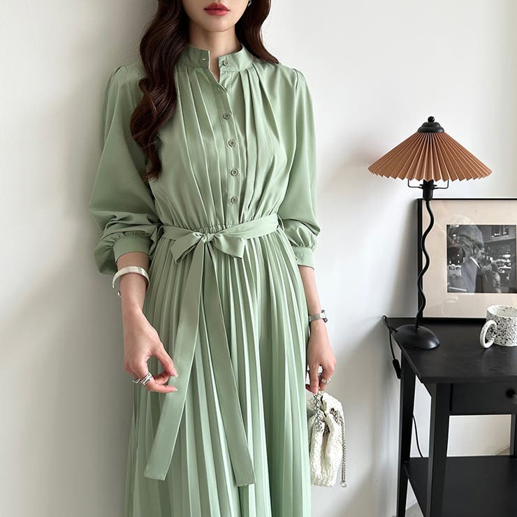 プリーツワンピース ロングワンピース オフィスカジュアル | COCOMOMO | 詳細画像28 