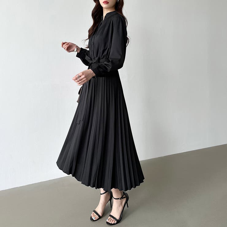 美品■モガ/MOGA■プリーツシフォンワンピース■黒■■定価3.9万 セール】 プリーツシフォンワンピース （ロング・マキシ丈