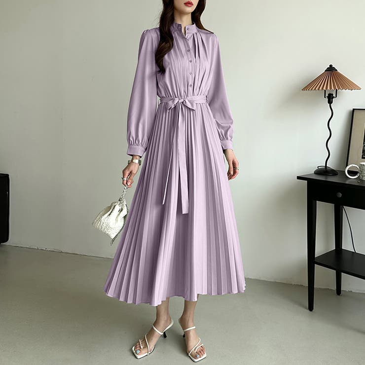 関税送料込【TADASHISHOJI】ロングワンピース プリーツ パープル ワンピース プリーツワンピース ロングワンピース[品番