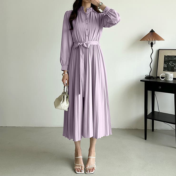 プリーツワンピース ロングワンピース オフィスカジュアル | COCOMOMO | 詳細画像40 