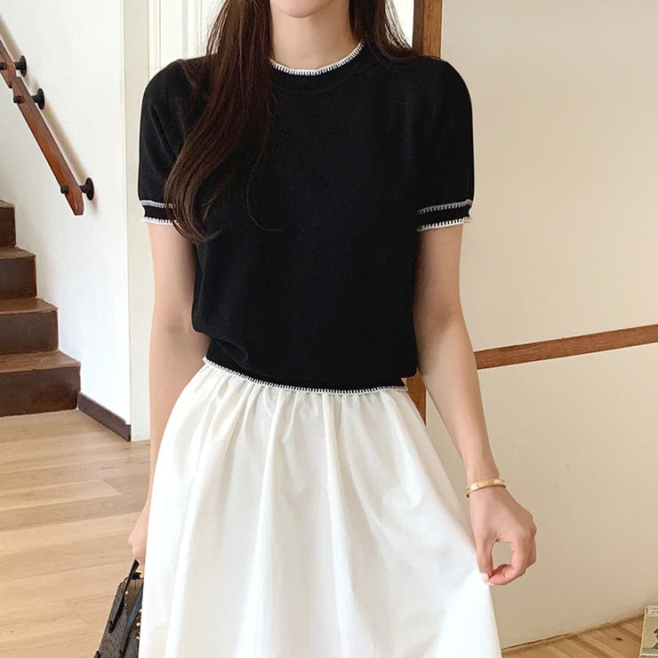 ステッチデザイン サマーニット 韓国ファッション | COCOMOMO | 詳細画像7 