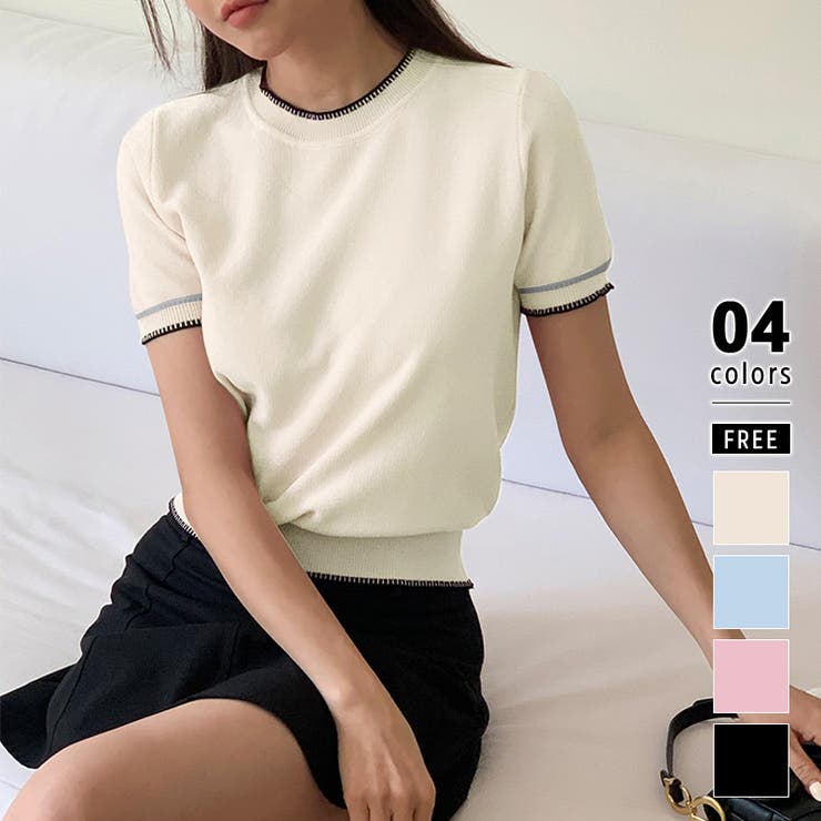 アイボリー | ステッチデザイン サマーニット 韓国ファッション | COCOMOMO