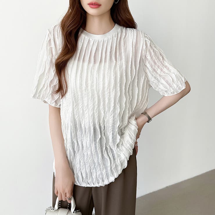 フリルトップス 半袖Tシャツ 夏トップス[品番：COCW0006492