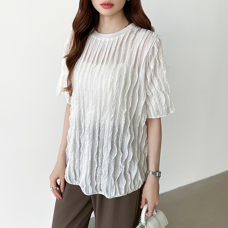 フリルトップス 半袖Tシャツ 夏トップス[品番：COCW0006492