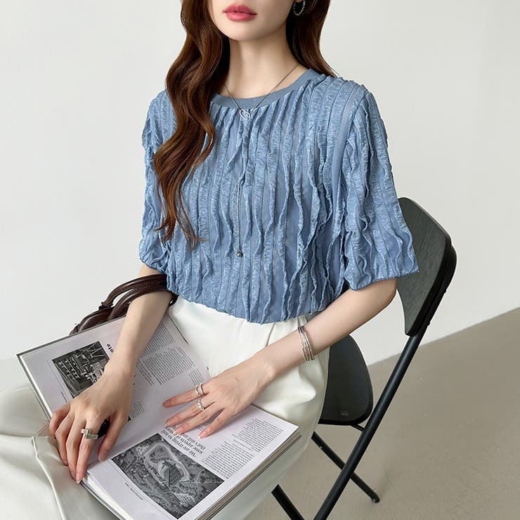 フリルトップス 半袖Tシャツ 夏トップス[品番：COCW0006492