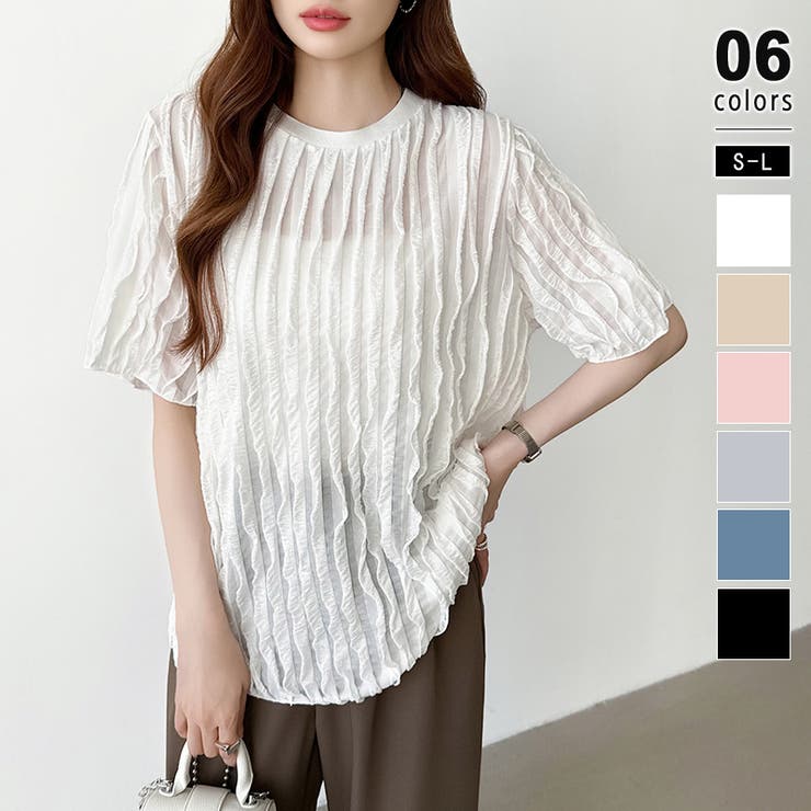 フリルトップス 半袖Tシャツ 夏トップス[品番：COCW0006492