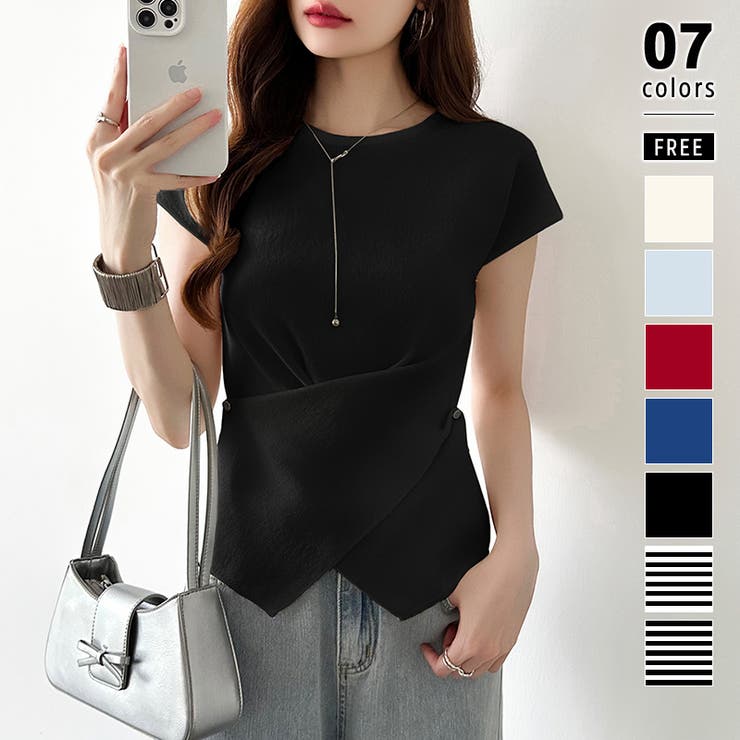 ブラック | クロストップス サマーニット フレンチスリーブ | COCOMOMO