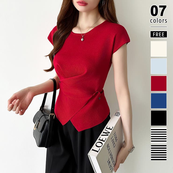 レッド | クロストップス サマーニット フレンチスリーブ | COCOMOMO