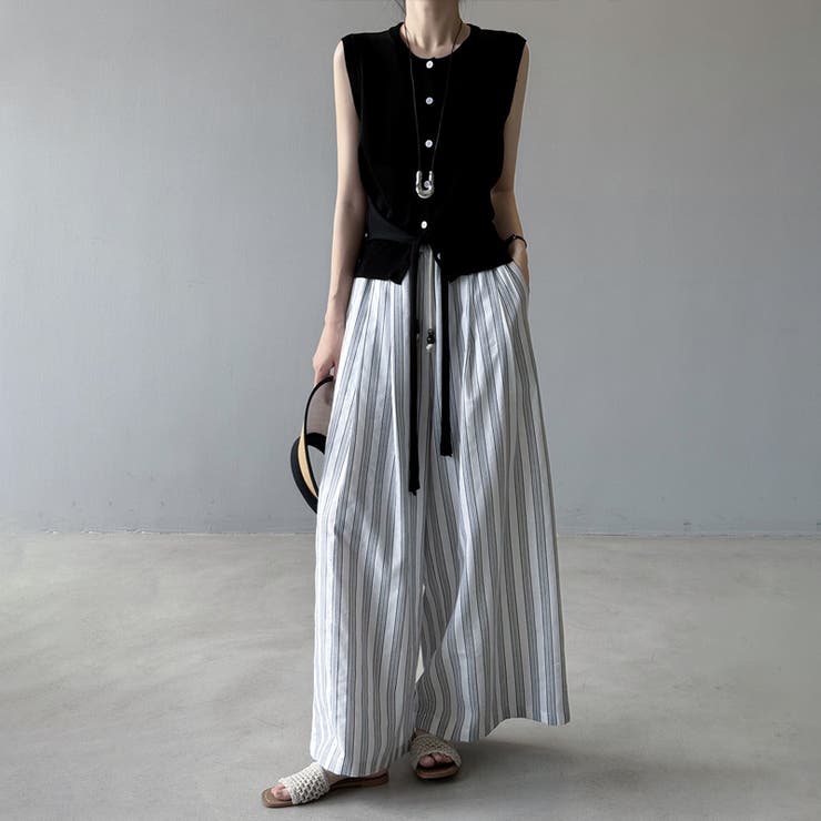 ストライプパンツ ワイドパンツ コットンリネン | COCOMOMO | 詳細画像10 