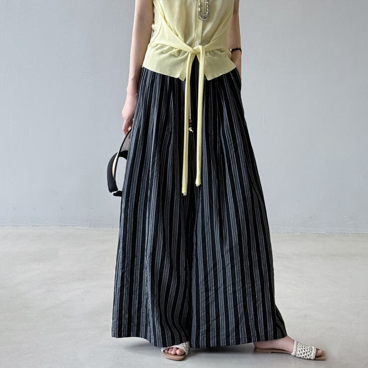 ストライプパンツ ワイドパンツ コットンリネン | COCOMOMO | 詳細画像11 