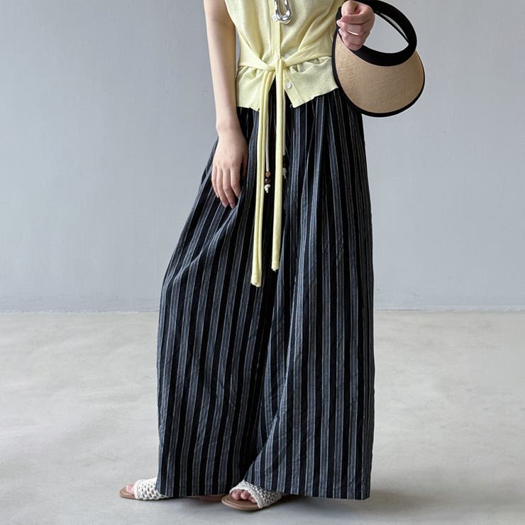 ストライプパンツ ワイドパンツ コットンリネン | COCOMOMO | 詳細画像13 