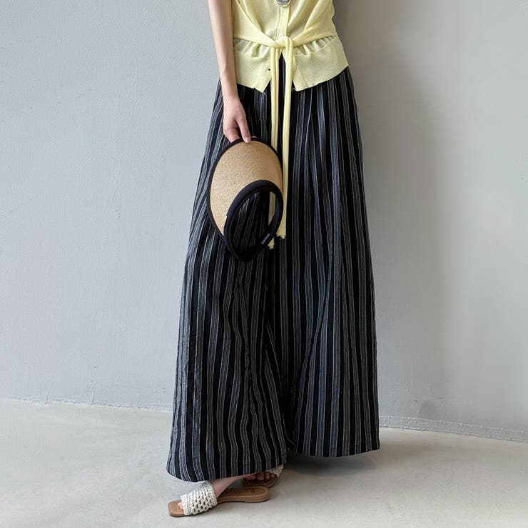 ストライプパンツ ワイドパンツ コットンリネン | COCOMOMO | 詳細画像15 