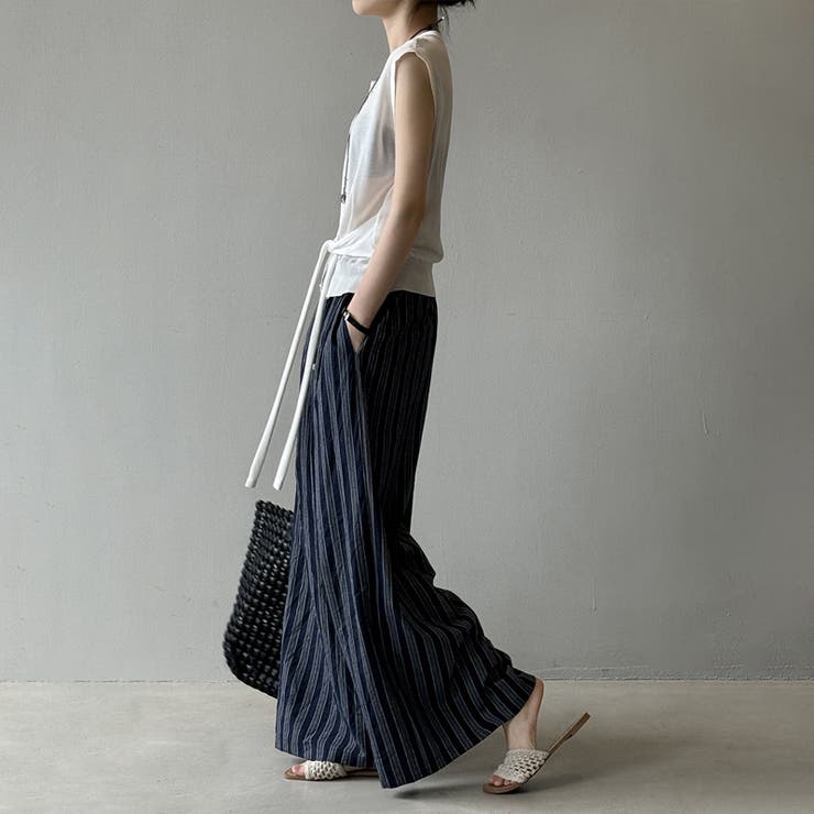 ストライプパンツ ワイドパンツ コットンリネン | COCOMOMO | 詳細画像6 