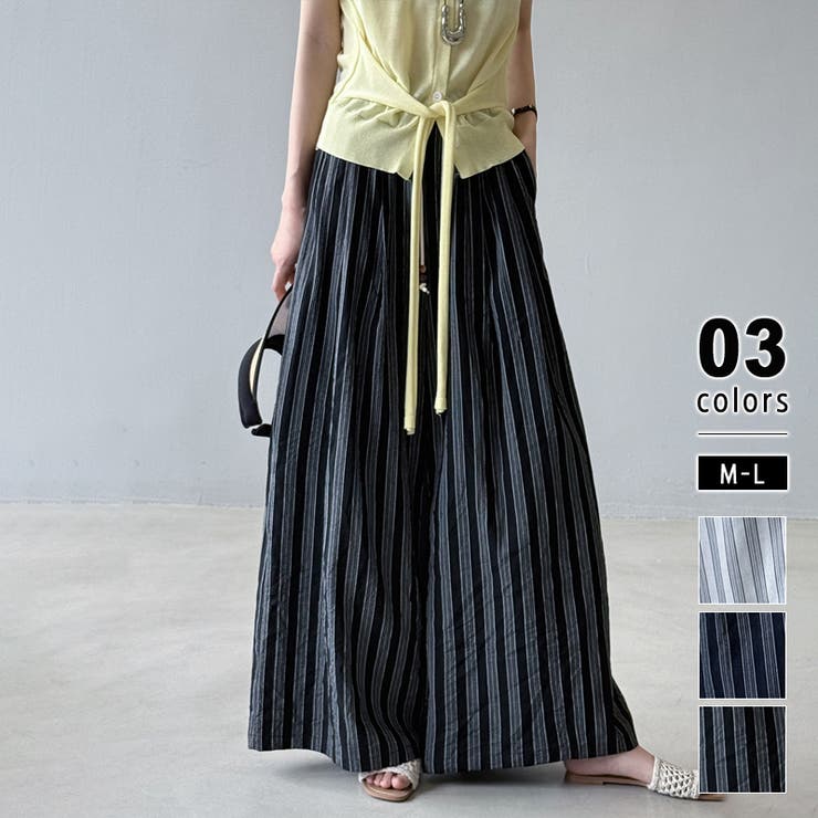 ブラック.ボーダー | ストライプパンツ ワイドパンツ コットンリネン | COCOMOMO