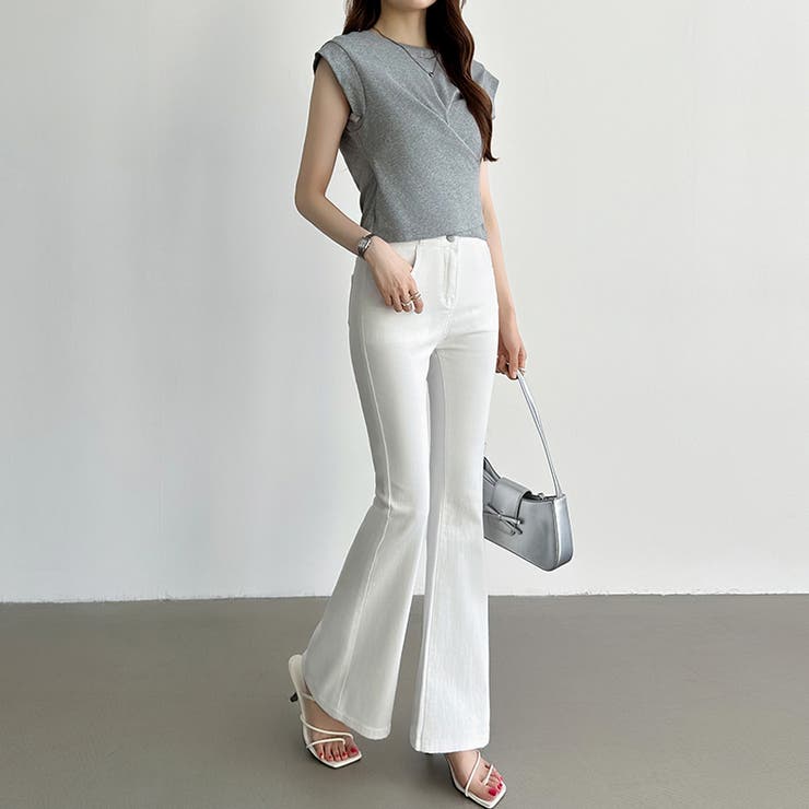 【新品】ホワイト フレアパンツ　レディースMサイズ 楽天市場】スラックス レディース フレアパンツ 美脚 レトロ ロング