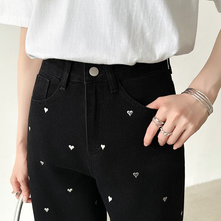ハートスタッズデニムパンツ ハート柄 デニムパンツ | COCOMOMO | 詳細画像12 