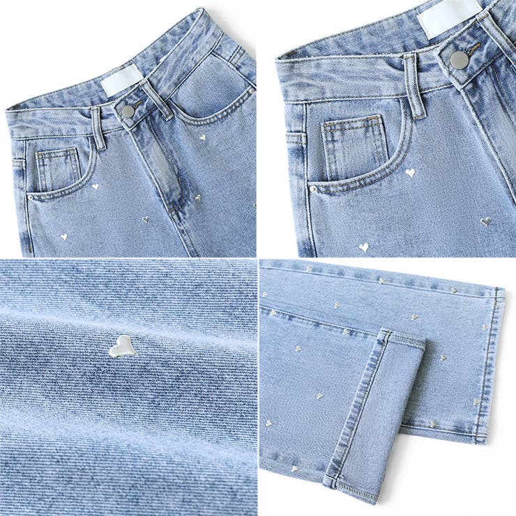 ハートスタッズデニムパンツ ハート柄 デニムパンツ | COCOMOMO | 詳細画像17 