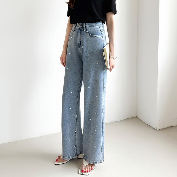 ハートスタッズデニムパンツ ハート柄 デニムパンツ | COCOMOMO | 詳細画像4 